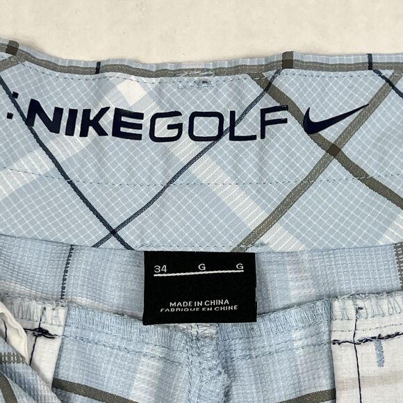 Nike Golf Shorts Men’s 34 Blue Gray Plaid Flat Front 12” Inseam Mid Rise - Picture 8 of 11
